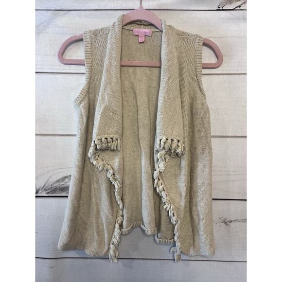 lilly pulitzer Girls Gold Sleeveless Cardigan Tassels Size Large 8/10 - Picture 1 of 5